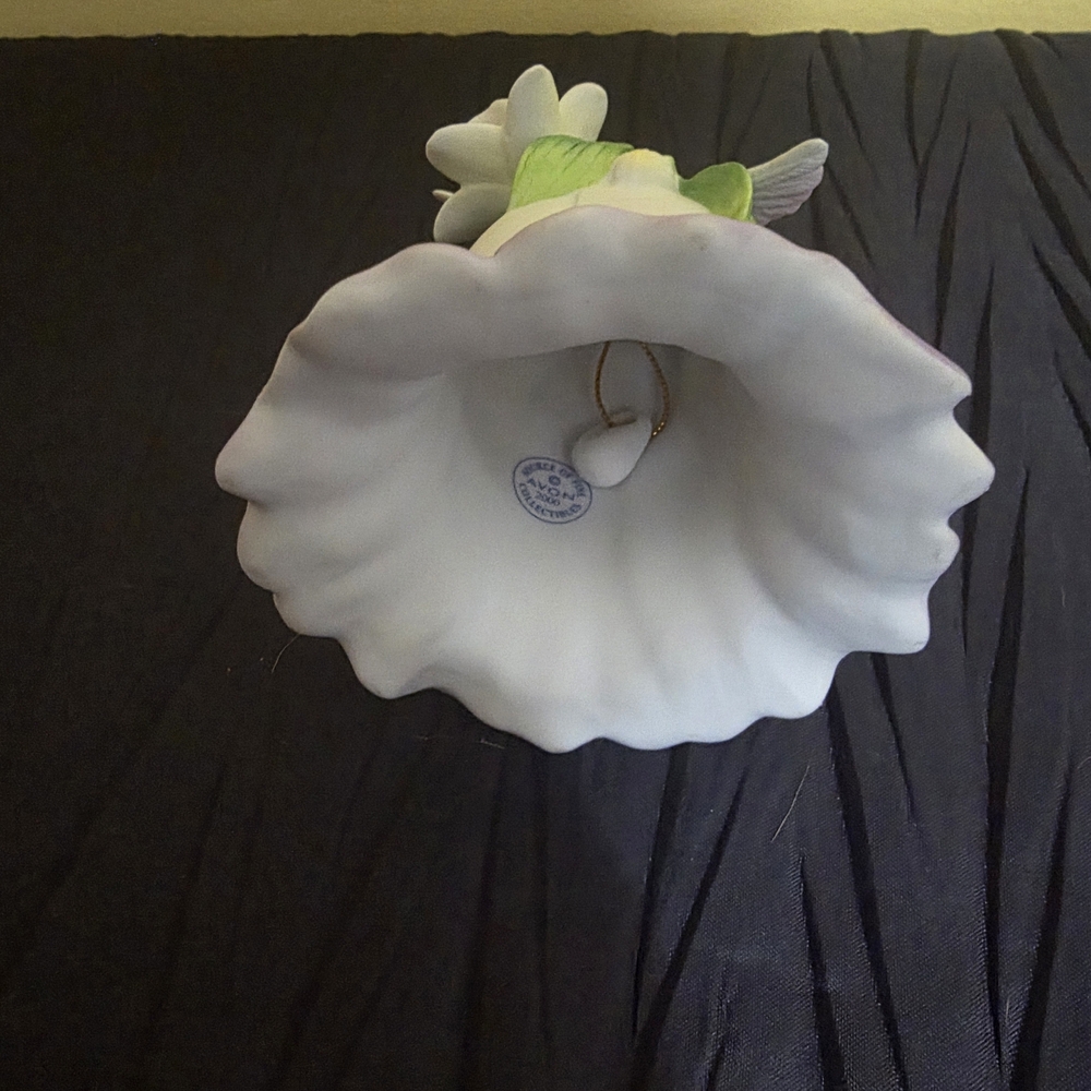 Avon Porcelain Hummingbird And Flower Bell Figurine - Green and Purple - Picture 2 of 6